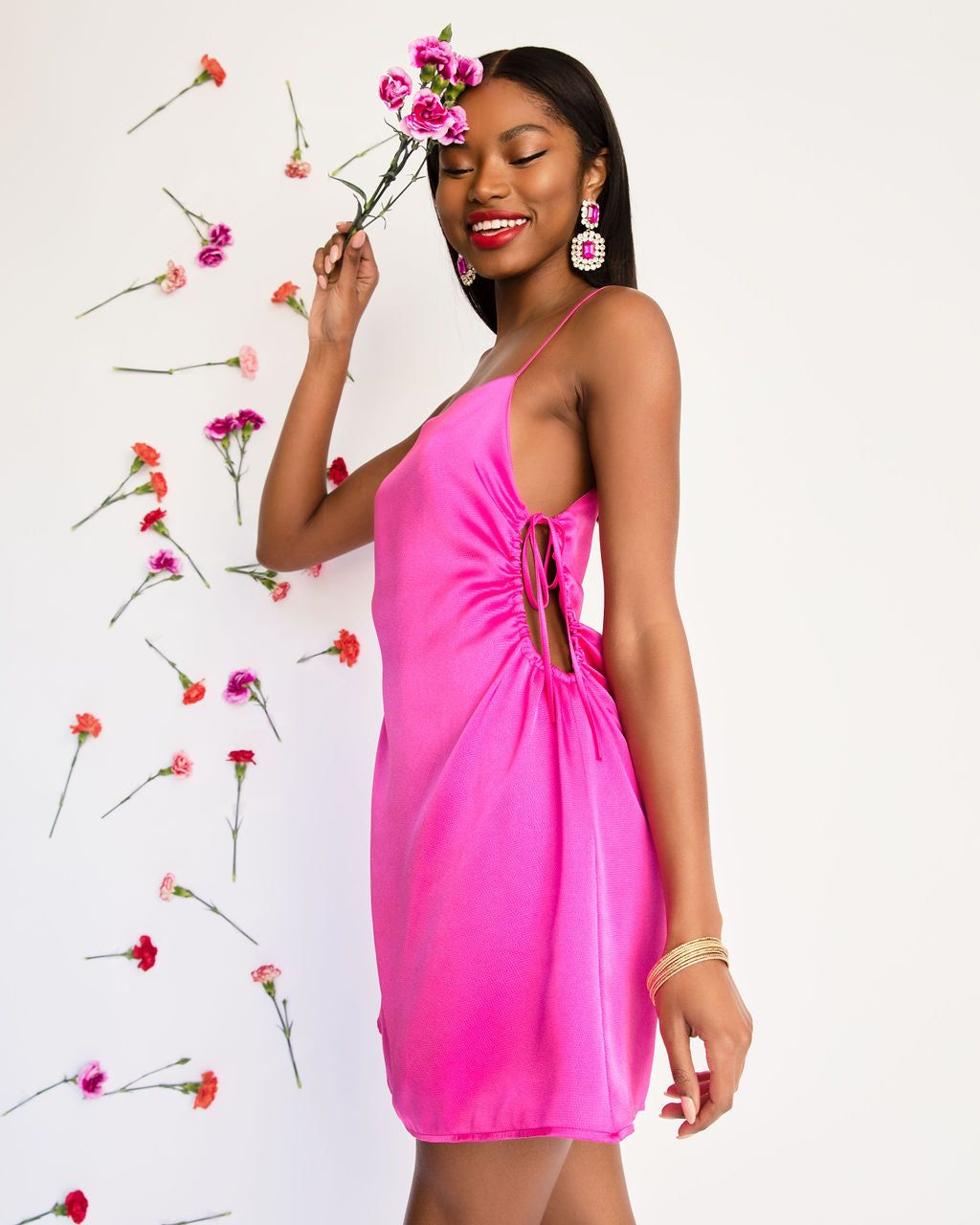 Tickled Side Cut Out Ruched Mini Dress - Pink - FINAL SALE sold by Vici product image thumbnail 8