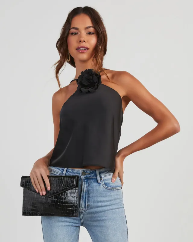 Evie Rosette Satin Halter Top sold by Vici