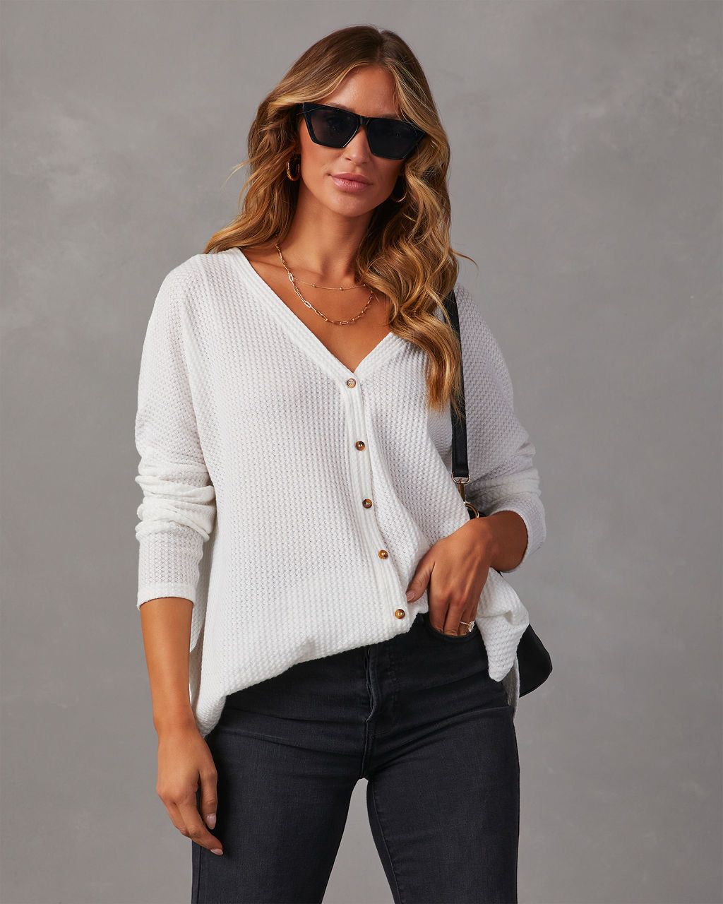 Miriam Button Down Knit Top - White sold by Vici product image thumbnail 6