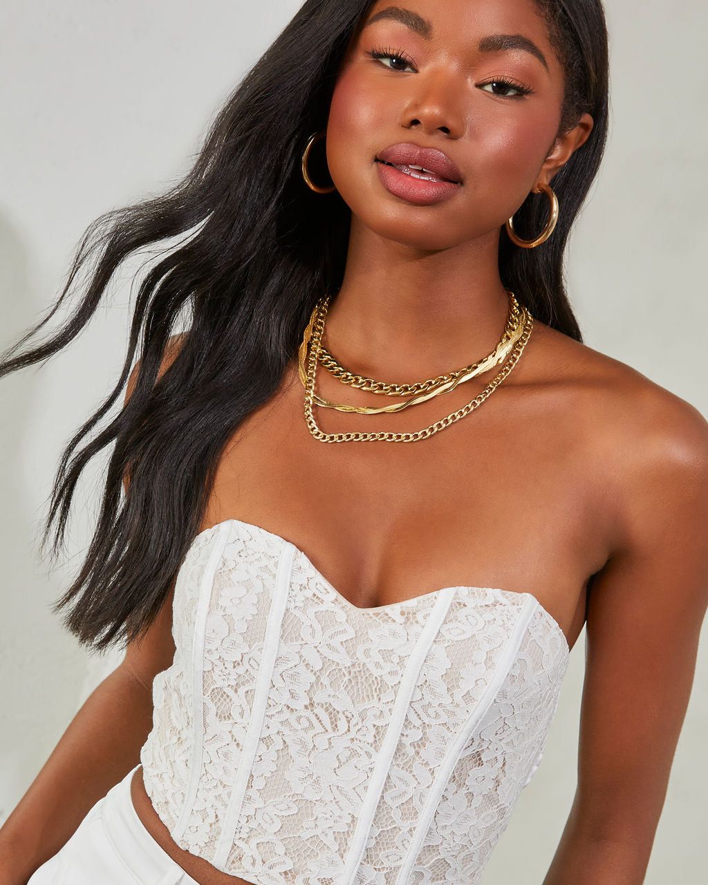 Slidell Strapless Lace Crop Top - White/Nude - FINAL SALE sold by Vici product image thumbnail 3
