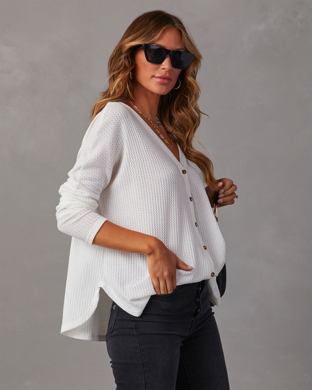 Miriam Button Down Knit Top - White sold by Vici product image thumbnail 3