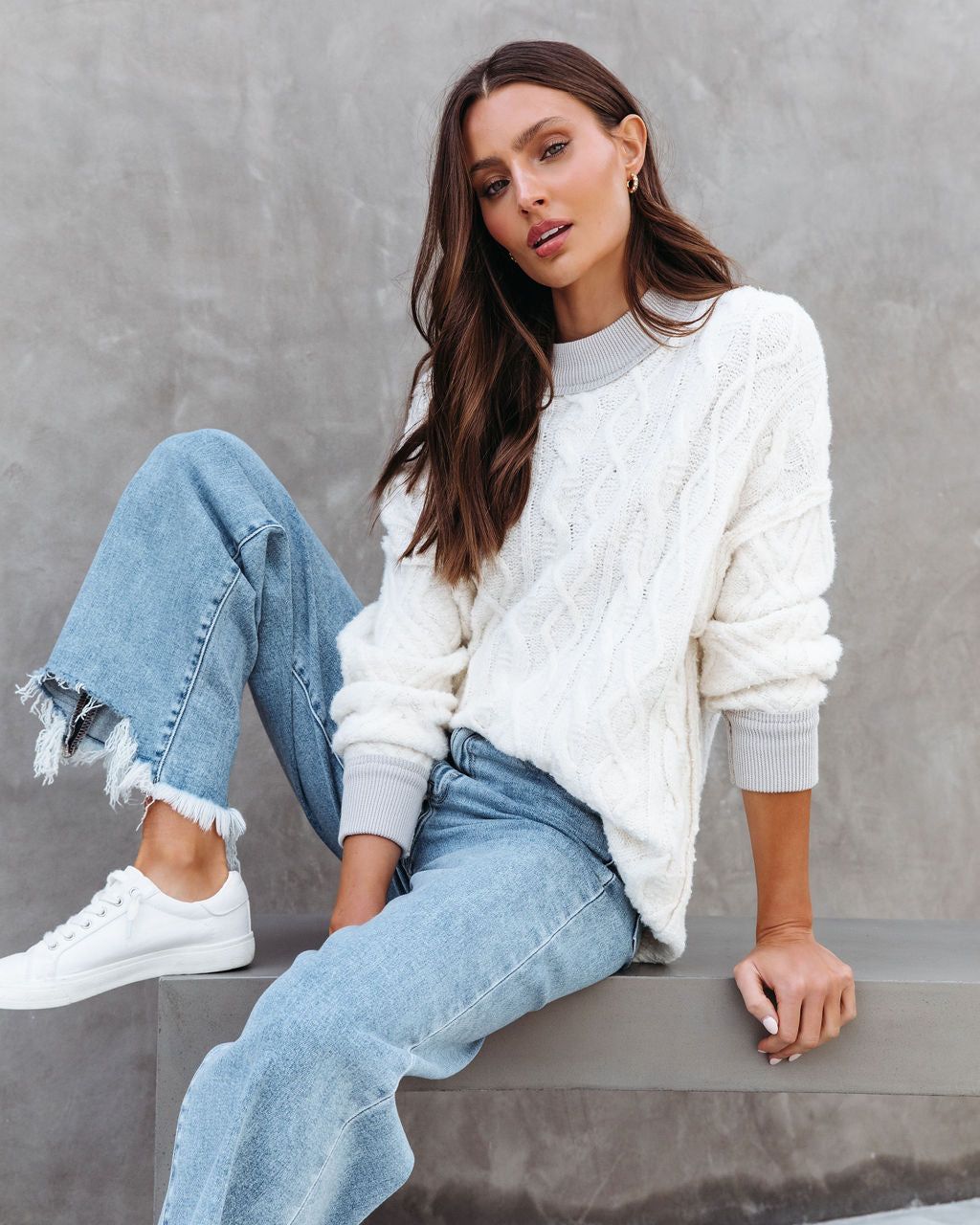 Charlotte Cable Knit Sweater - Cream/Grey - FINAL SALE sold by Vici product image thumbnail 7