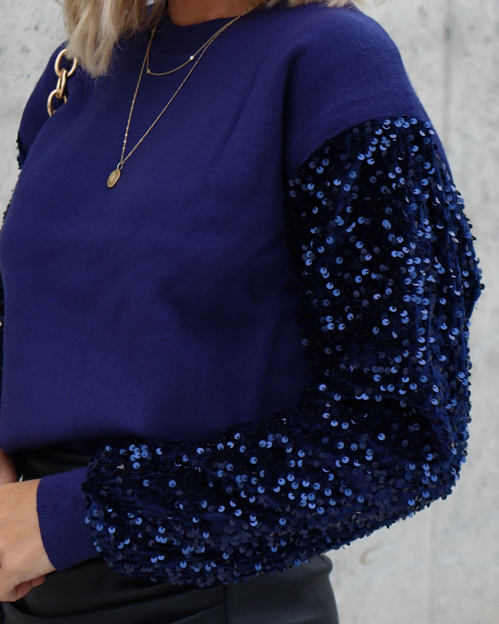 Yumi Contrast Sequin Knit Sweater - Navy sold by Vici product image thumbnail 2