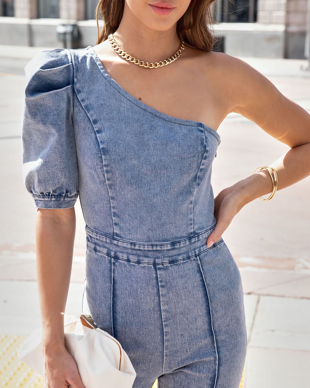 Stand Out Type One Shoulder Acid Wash Jumpsuit - FINAL SALE sold by Vici product image thumbnail 2