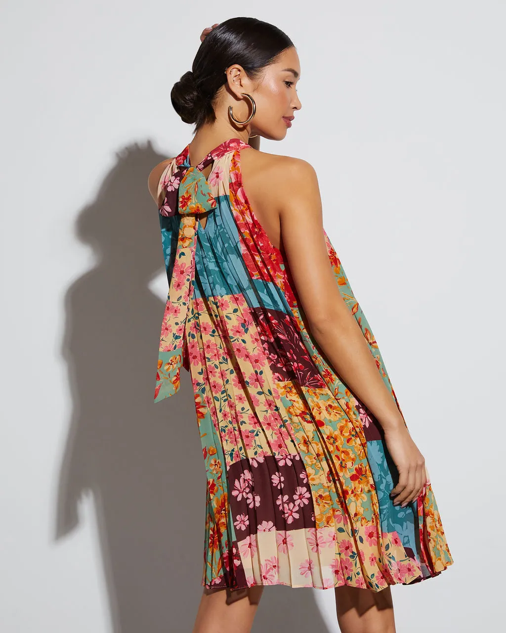 Spring Awakening Mock Neck Pleated Mini Dress sold by Vici product image thumbnail 4