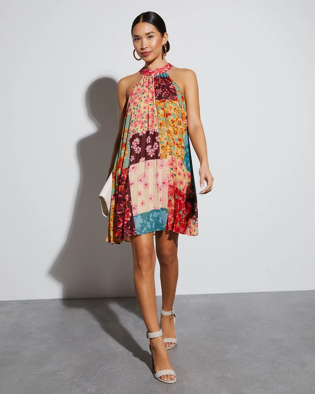 Spring Awakening Mock Neck Pleated Mini Dress sold by Vici