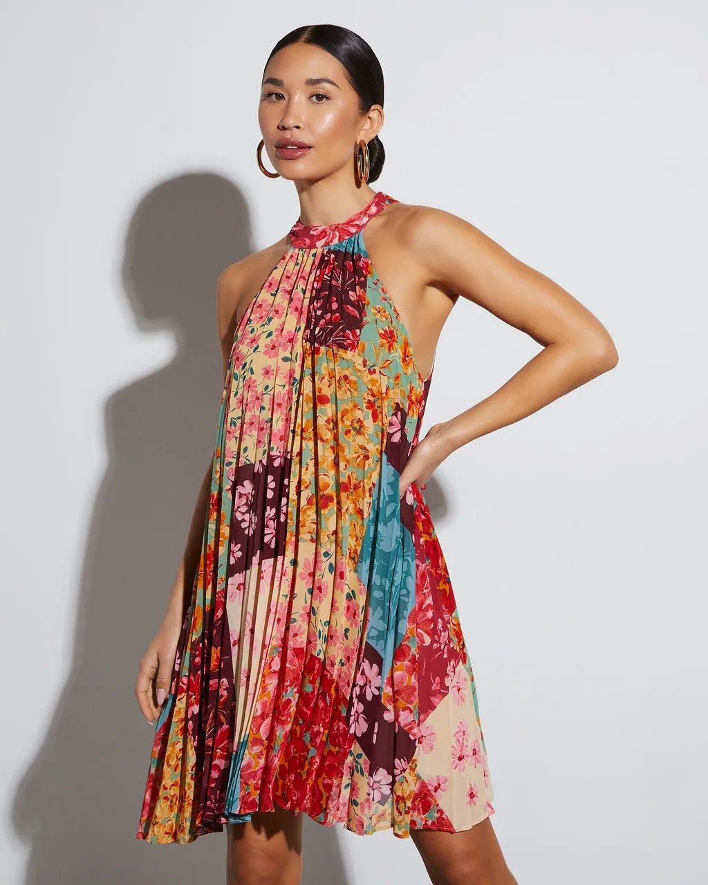 Spring Awakening Mock Neck Pleated Mini Dress sold by Vici product image thumbnail 2