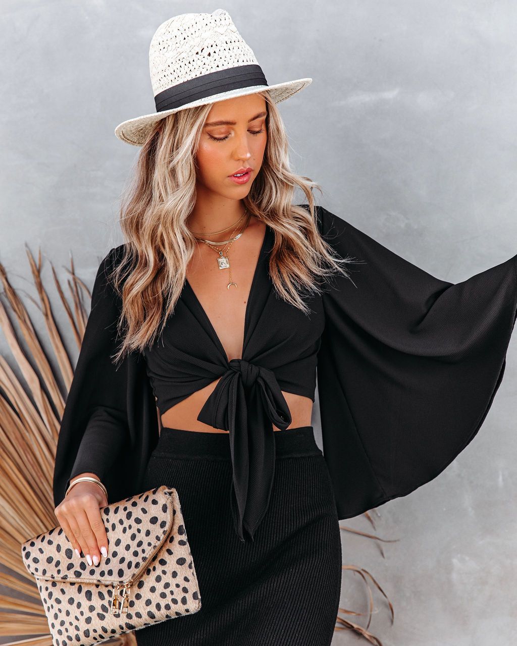 Angel Dust Bell Sleeve Tie Front Crop Top - Black - SALE sold by Vici product image thumbnail 9