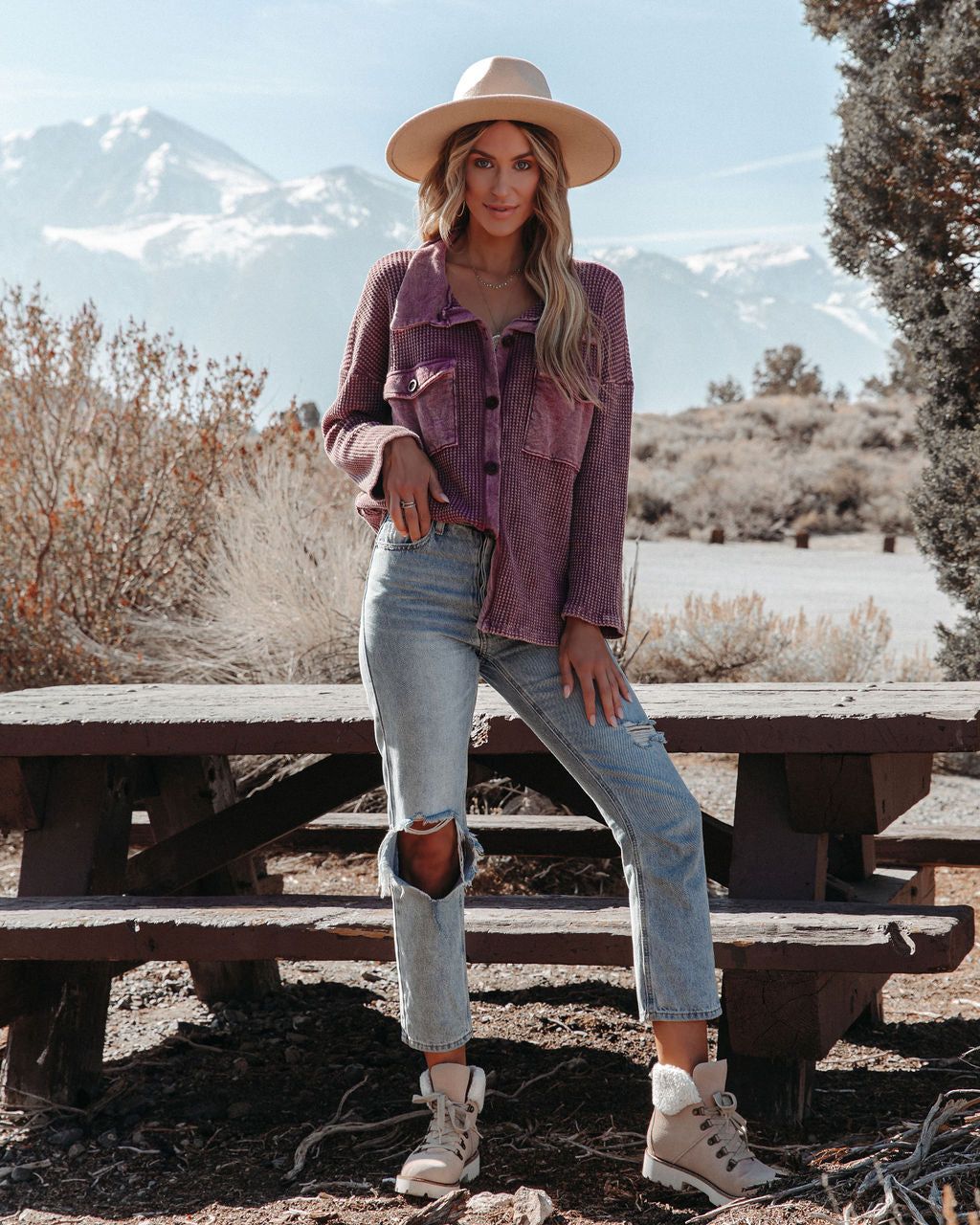 Allister Cotton Thermal Shacket - Burgundy - FINAL SALE sold by Vici product image thumbnail 3