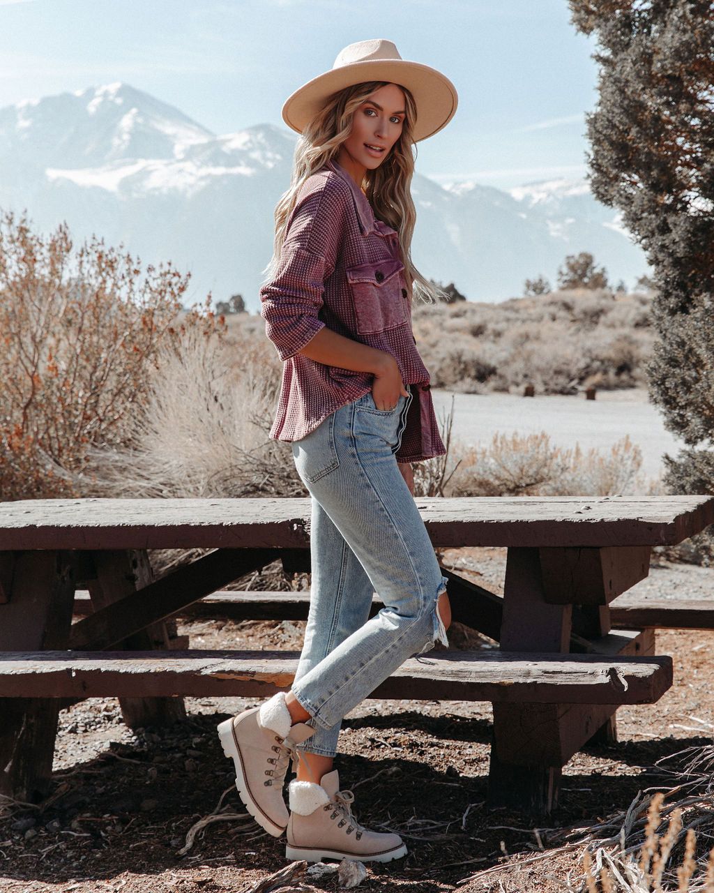 Allister Cotton Thermal Shacket - Burgundy - FINAL SALE sold by Vici product image thumbnail 6