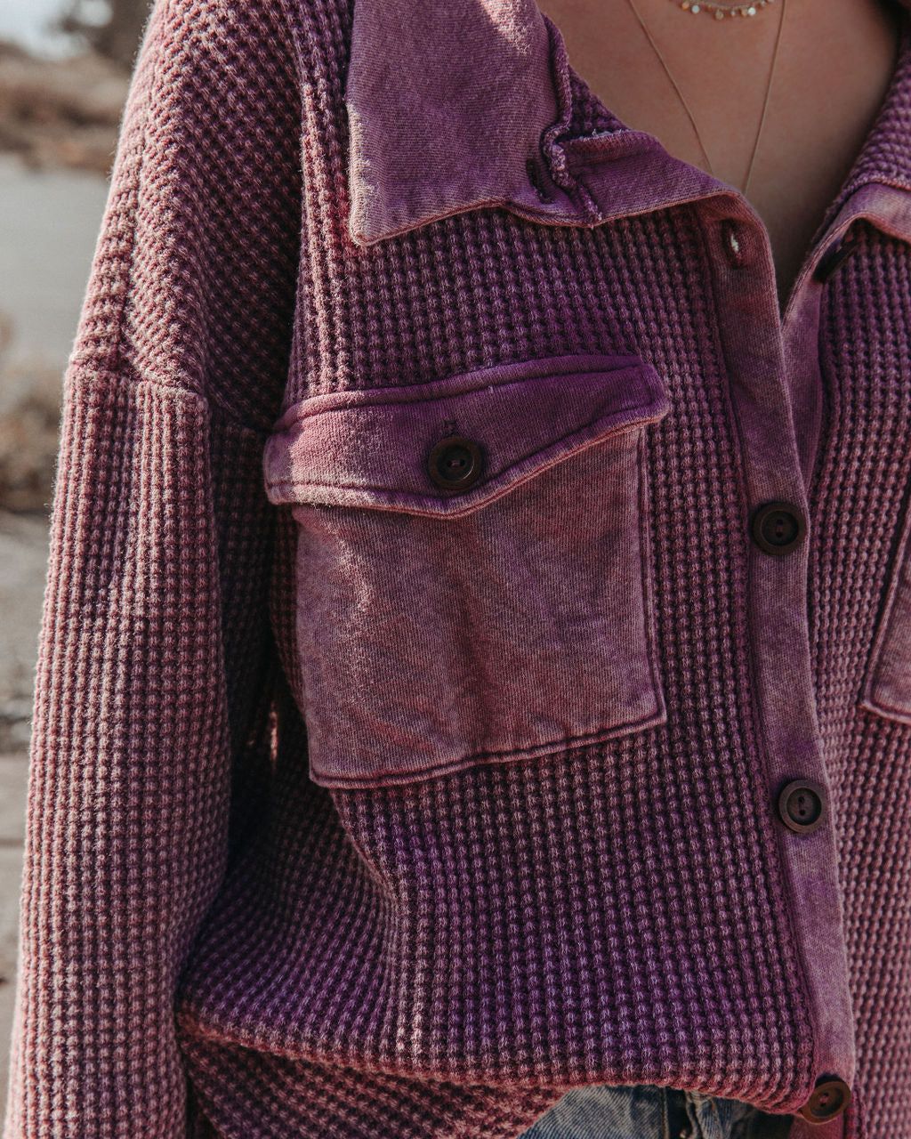 Allister Cotton Thermal Shacket - Burgundy - FINAL SALE sold by Vici product image thumbnail 4