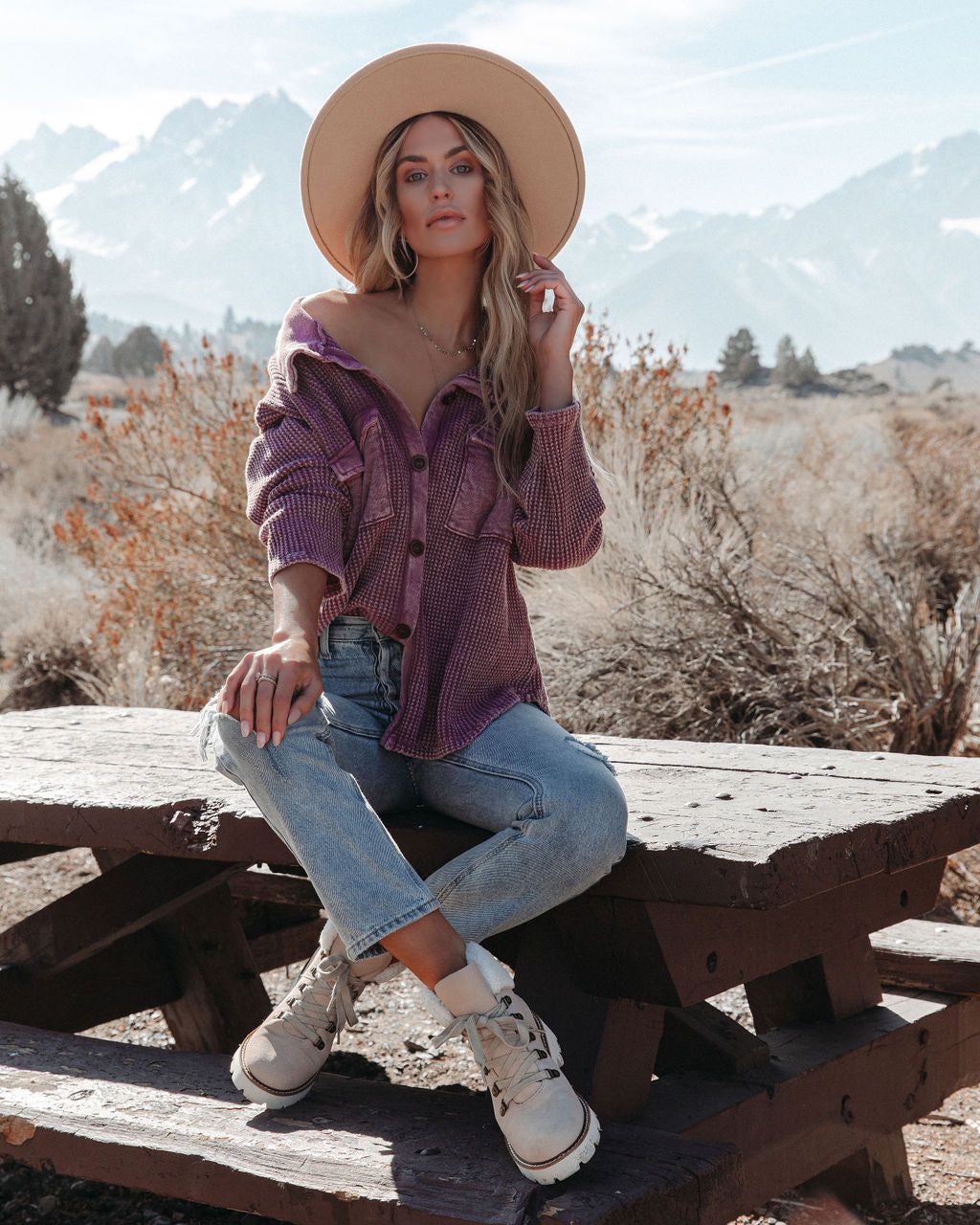 Allister Cotton Thermal Shacket - Burgundy - FINAL SALE sold by Vici product image thumbnail 5