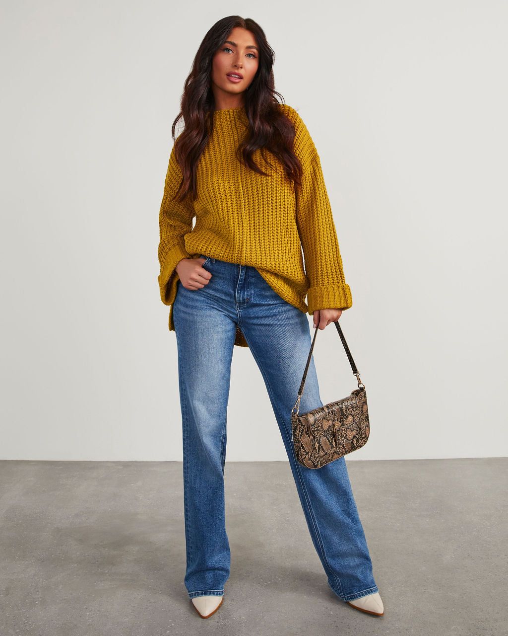 Doherty Relaxed Tunic Sweater - Mustard sold by Vici