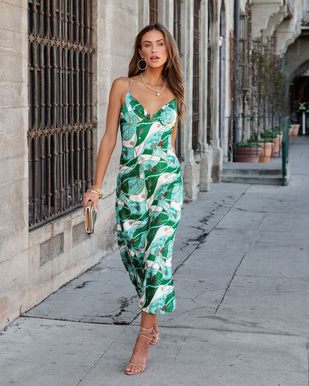 World Wanderer Satin Printed Midi Dress sold by Vici product image thumbnail 3