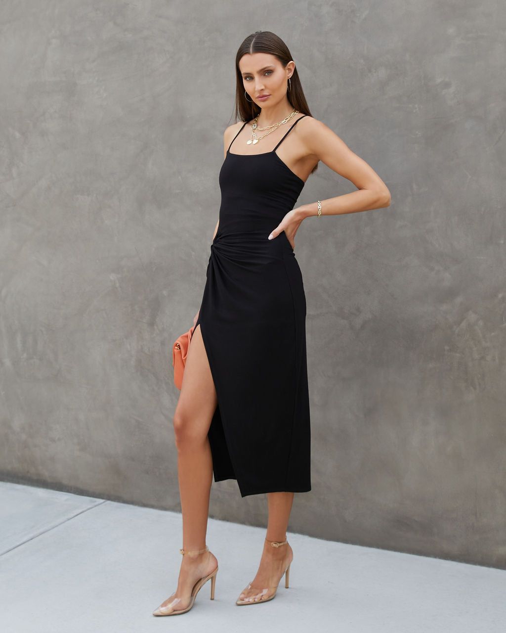 Adelina Twisted Front Slit Midi Dress - Black - FINAL SALE sold by Vici product image thumbnail 4