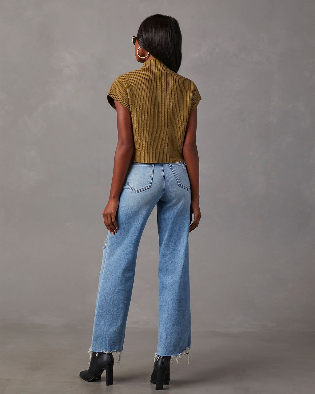 Brooke Mock Neck Short Sleeve Sweater - Olive sold by Vici product image thumbnail 4