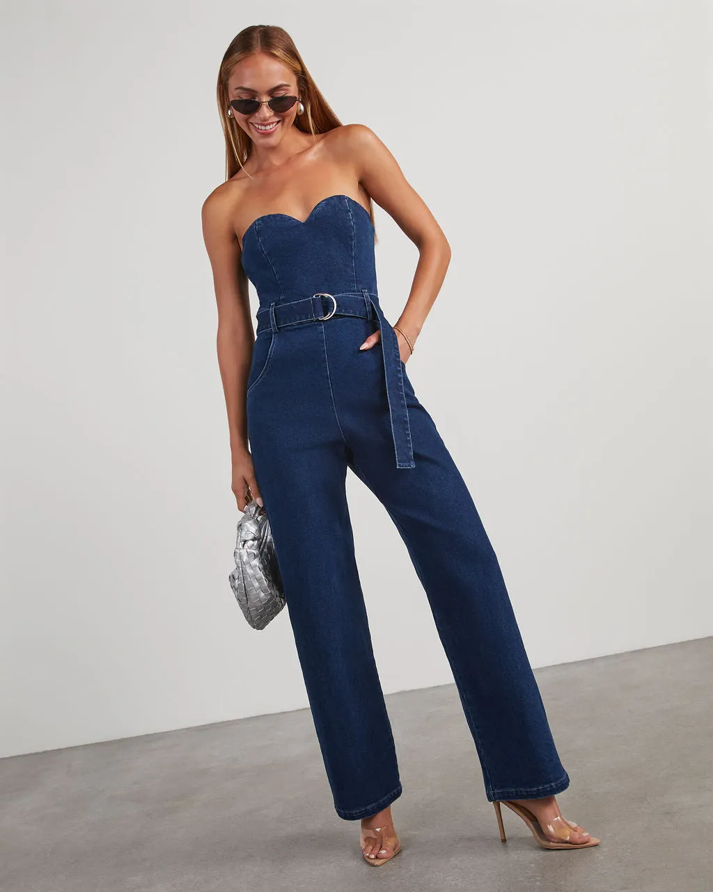 Kinney Strapless Denim Jumpsuit sold by Vici product image thumbnail 5