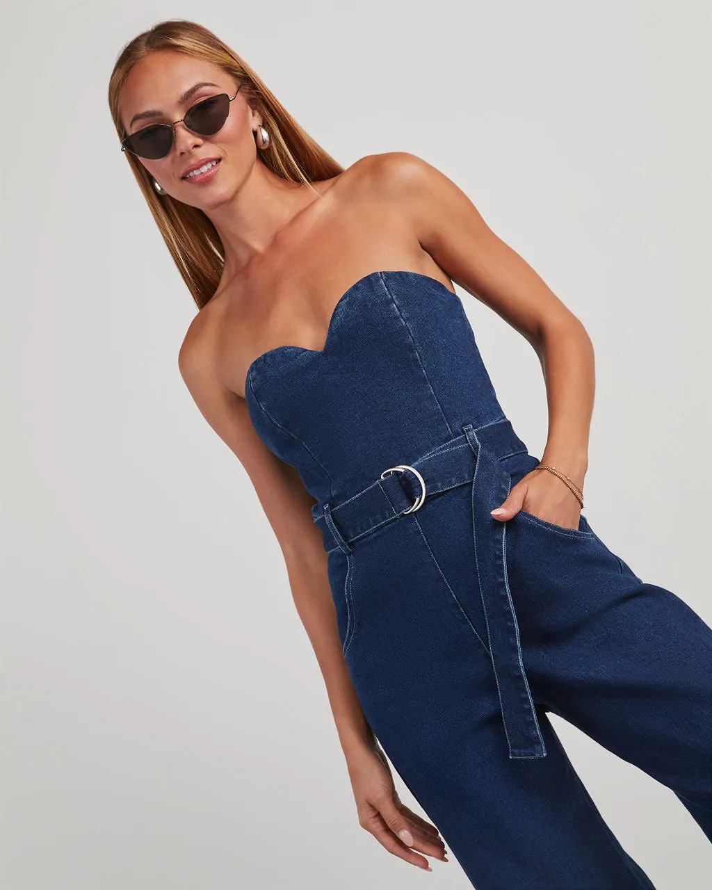 Kinney Strapless Denim Jumpsuit sold by Vici product image thumbnail 3
