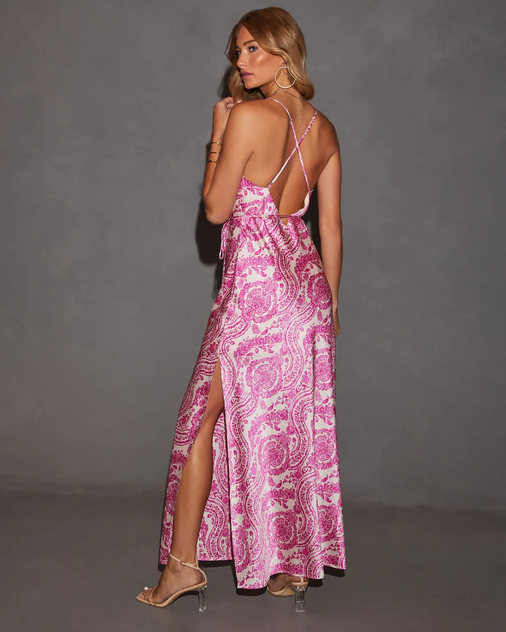 Estella Cowl Neck Tie Waist Printed Maxi Dress sold by Vici product image thumbnail 5