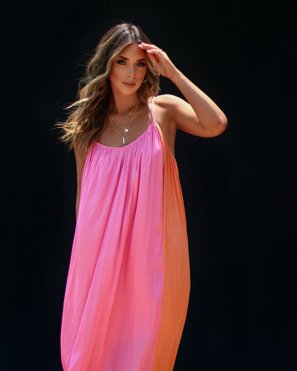 Pomelo Colorblock Plisse Maxi Dress - Pink/Orange - FINAL SALE sold by Vici product image thumbnail 5