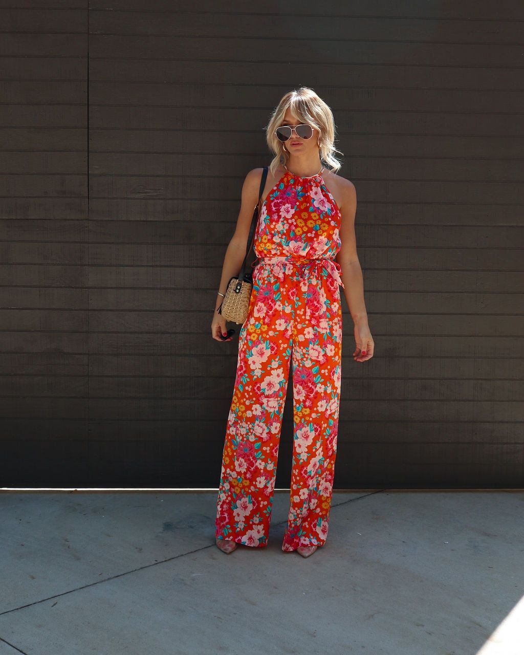 Kyoto Spring Floral Satin Halter Wide Leg Jumpsuit - FINAL SALE sold by Vici