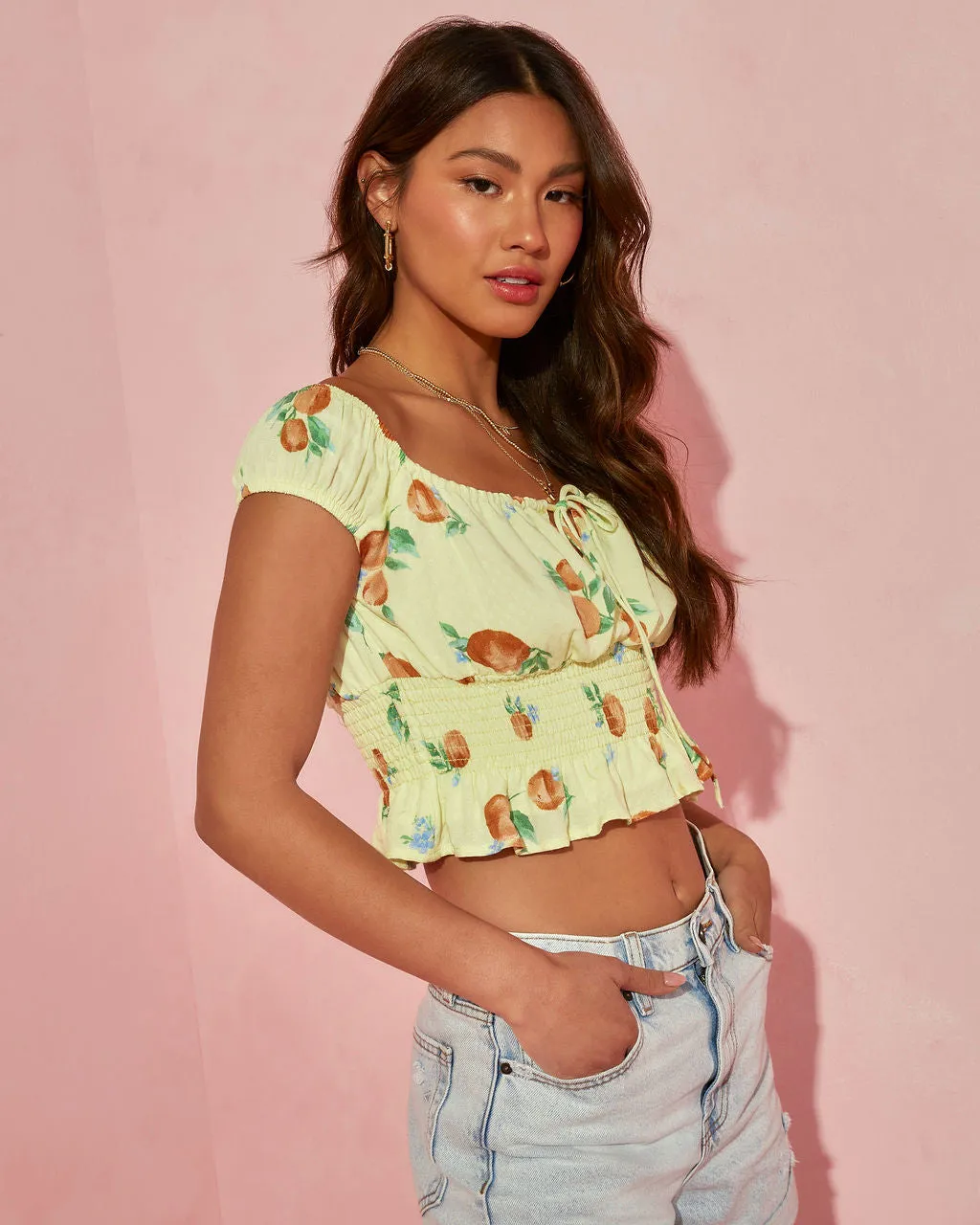 Taste Of Summer Printed Smocked Crop Top sold by Vici product image thumbnail 4