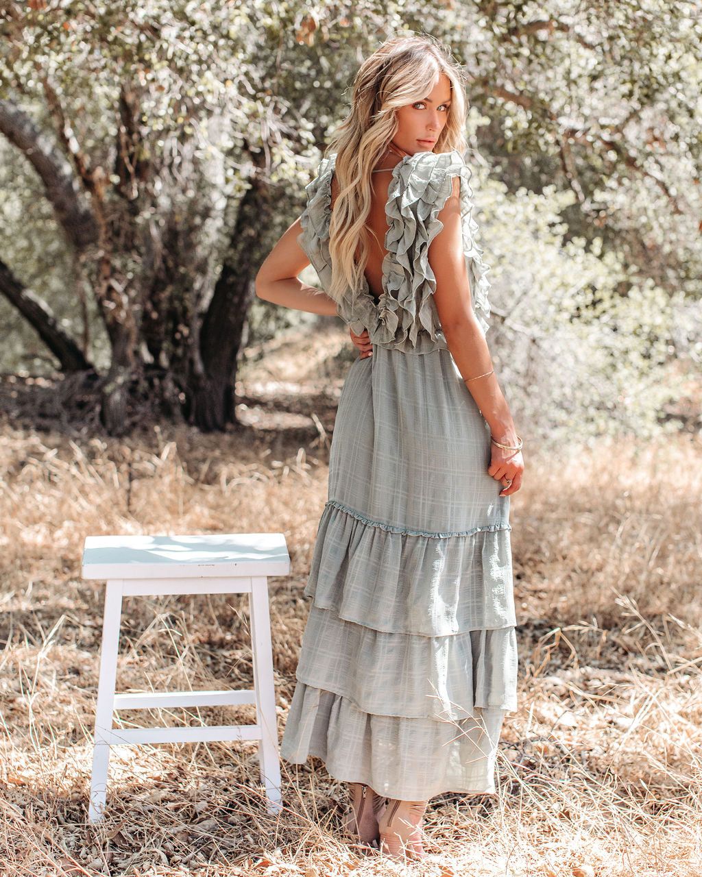 Bodhi Tiered Ruffle Maxi Dress - Sage - FINAL SALE sold by Vici product image thumbnail 2