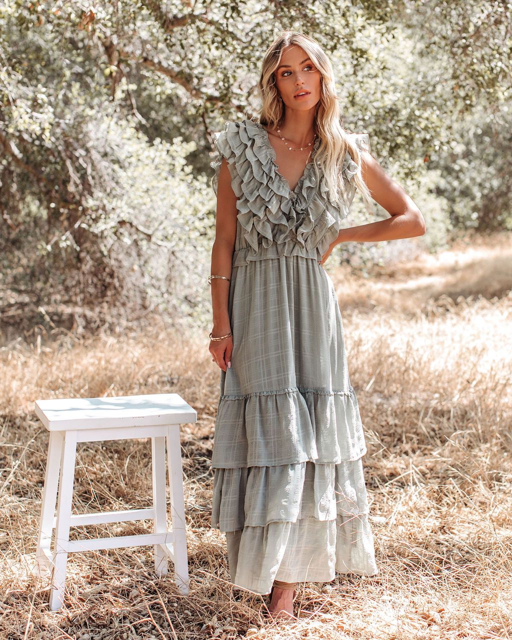 Bodhi Tiered Ruffle Maxi Dress - Sage - FINAL SALE sold by Vici product image thumbnail 5