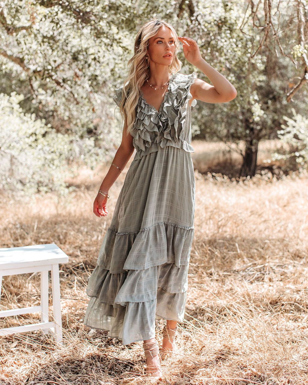 Bodhi Tiered Ruffle Maxi Dress - Sage - FINAL SALE sold by Vici product image thumbnail 7