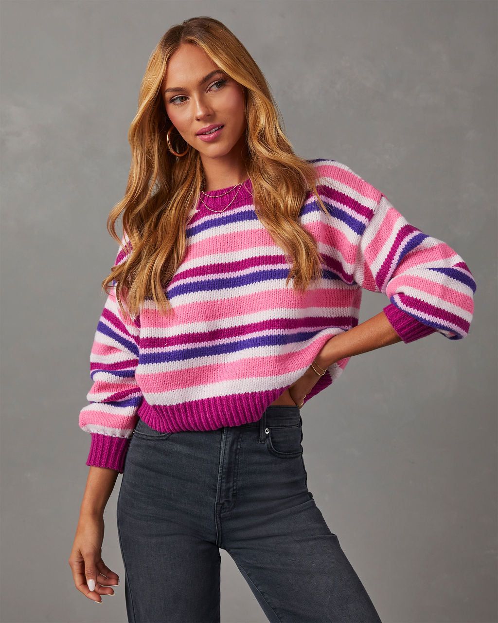 Serenity Striped Crewneck Sweater sold by Vici product image thumbnail 3