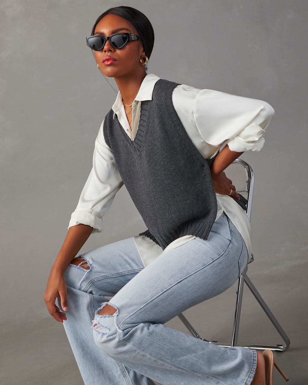 Chic On The Go Knit Sweater Vest - Charcoal - SALE sold by Vici product image thumbnail 6
