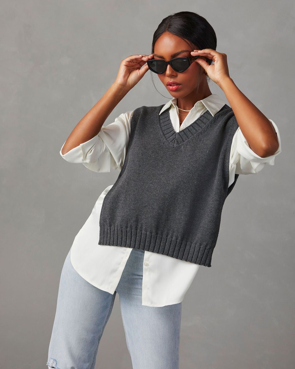 Chic On The Go Knit Sweater Vest - Charcoal - SALE sold by Vici product image thumbnail 5