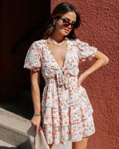 Posy Front Tie Tiered Mini Dress sold by Vici