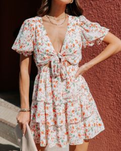 Posy Front Tie Tiered Mini Dress sold by Vici