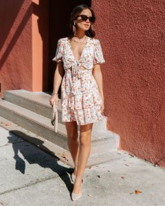 Posy Front Tie Tiered Mini Dress sold by Vici