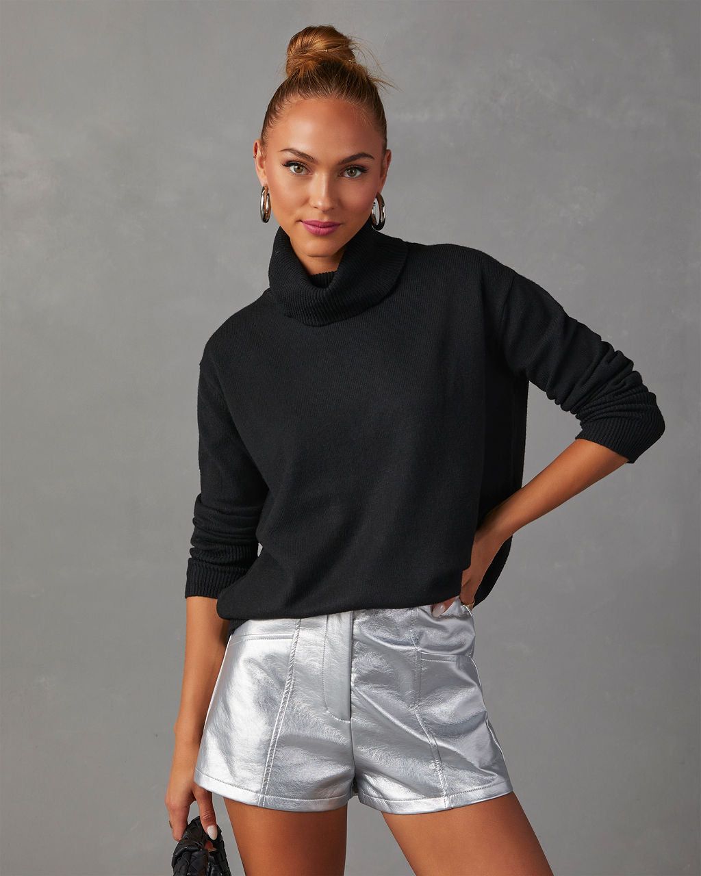 Isadora High Rise Shorts - Metallic Silver sold by Vici