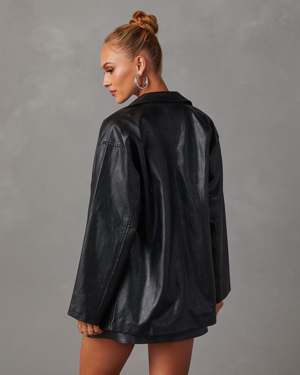 Bryanna Pocketed Faux Leather Blazer - Black sold by Vici product image thumbnail 4