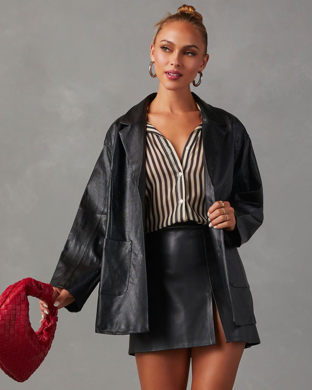 Bryanna Pocketed Faux Leather Blazer - Black sold by Vici product image thumbnail 6