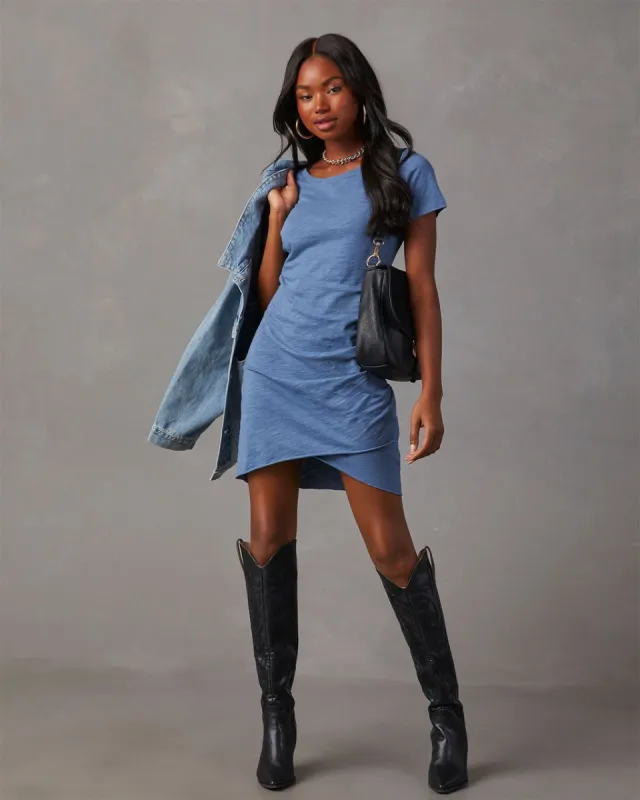 Jessi Ruched T-Shirt Mini Dress - Blue made by Vici