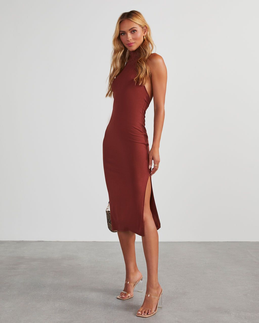 Down The Aisle Halter Neck Midi Dress - Brown sold by Vici product image thumbnail 3