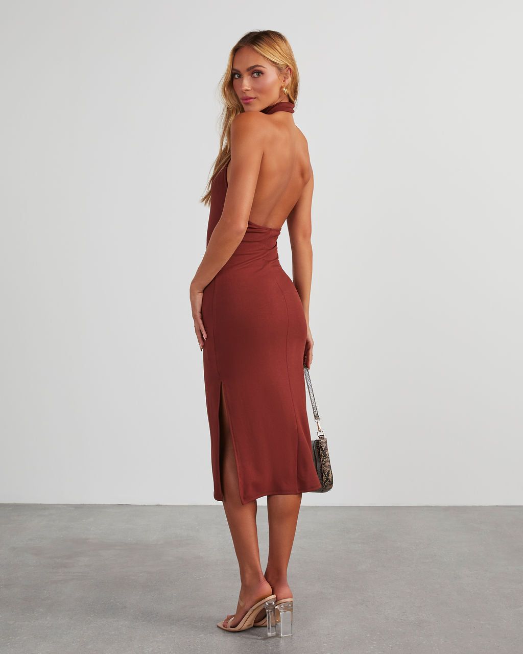 Down The Aisle Halter Neck Midi Dress - Brown sold by Vici product image thumbnail 4