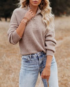 Jacky Half Zip Knit Sweater - Mocha - FINAL SALE sold by Vici