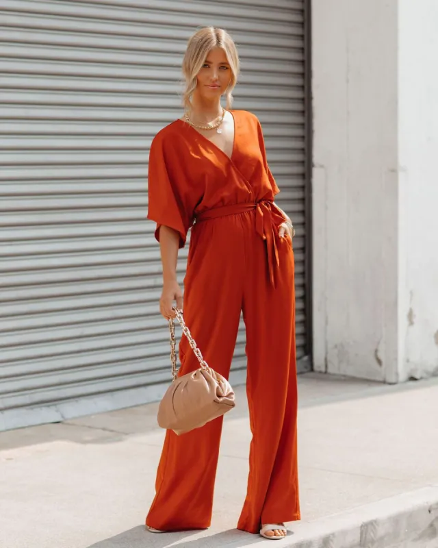 Empowered Satin Pocketed Jumpsuit - Burnt Orange - FINAL SALE sold by Vici