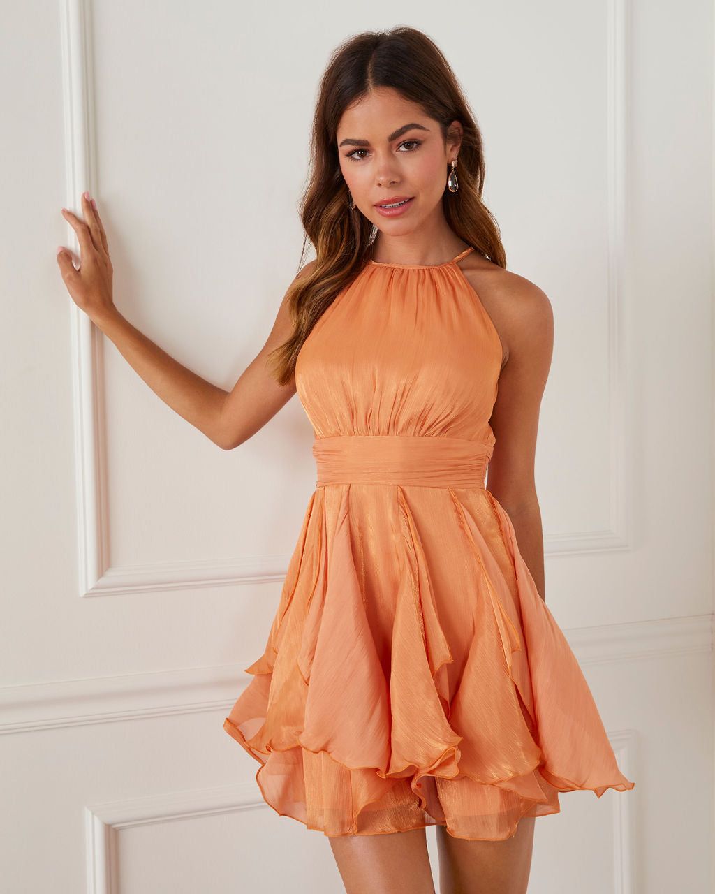 Cosima Ruffle Halter Mini Dress - Orange sold by Vici product image thumbnail 7