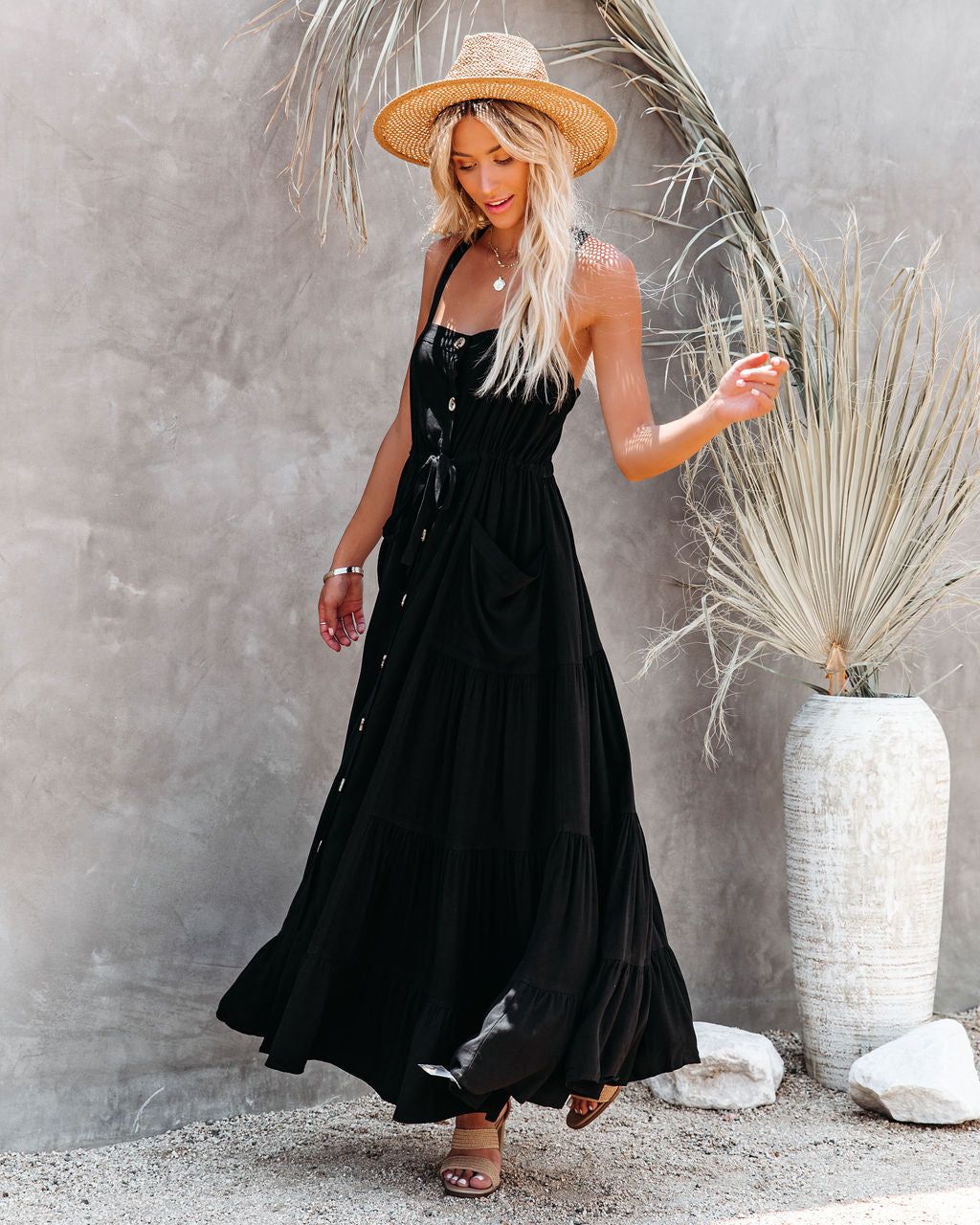 Grapevine Linen Blend Pocketed Maxi Dress - Black sold by Vici product image thumbnail 10