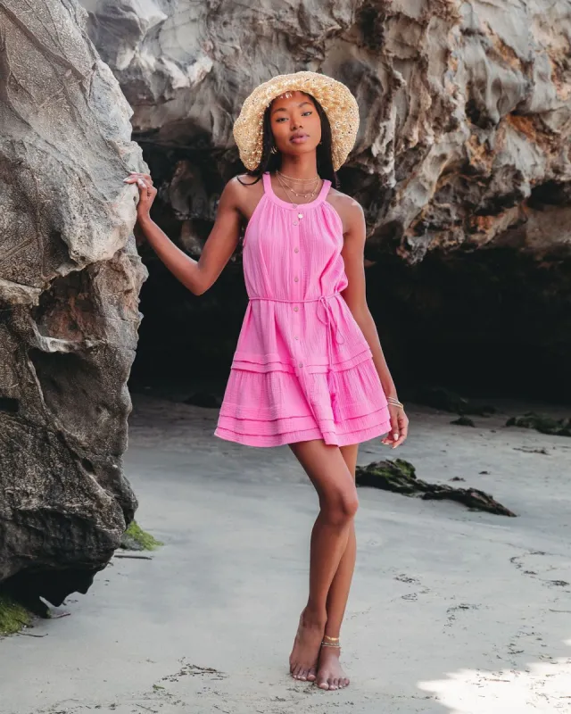 Tory Cotton Tassel Tie Mini Dress - Bubble Gum - FINAL SALE sold by Vici