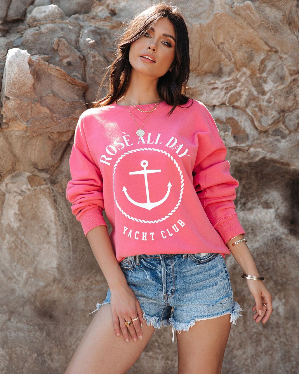 Rose All Day Yacht Club Cotton Blend Sweatshirt - FINAL SALE sold by Vici product image thumbnail 3