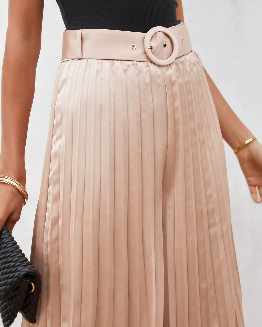 True Elegance Satin Pleated Belted Wide Leg Pants sold by Vici product image thumbnail 2