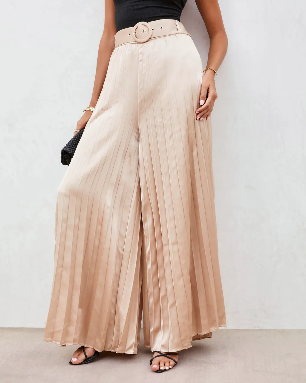 True Elegance Satin Pleated Belted Wide Leg Pants sold by Vici product image thumbnail 3