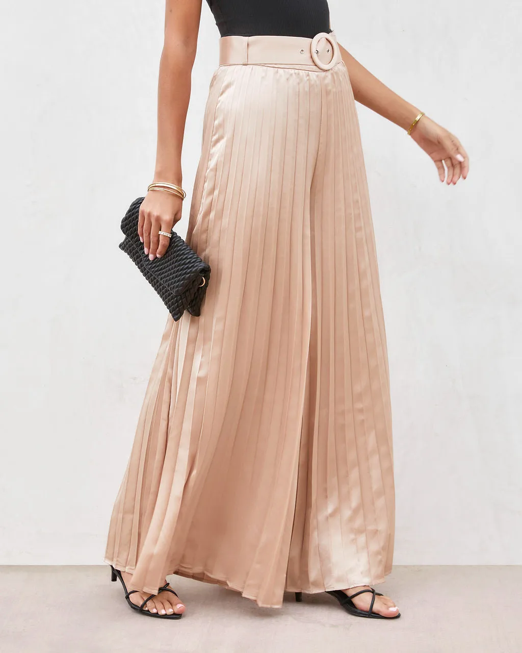 True Elegance Satin Pleated Belted Wide Leg Pants sold by Vici product image thumbnail 5